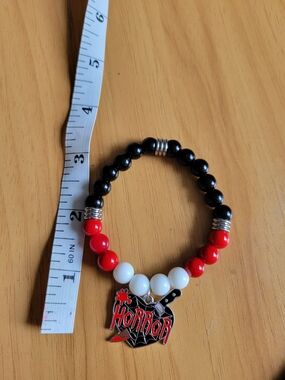 👻BUY 1 GET 1 FREE👻Horror Charm Beaded Stretch Bracelet - Black, Red & White